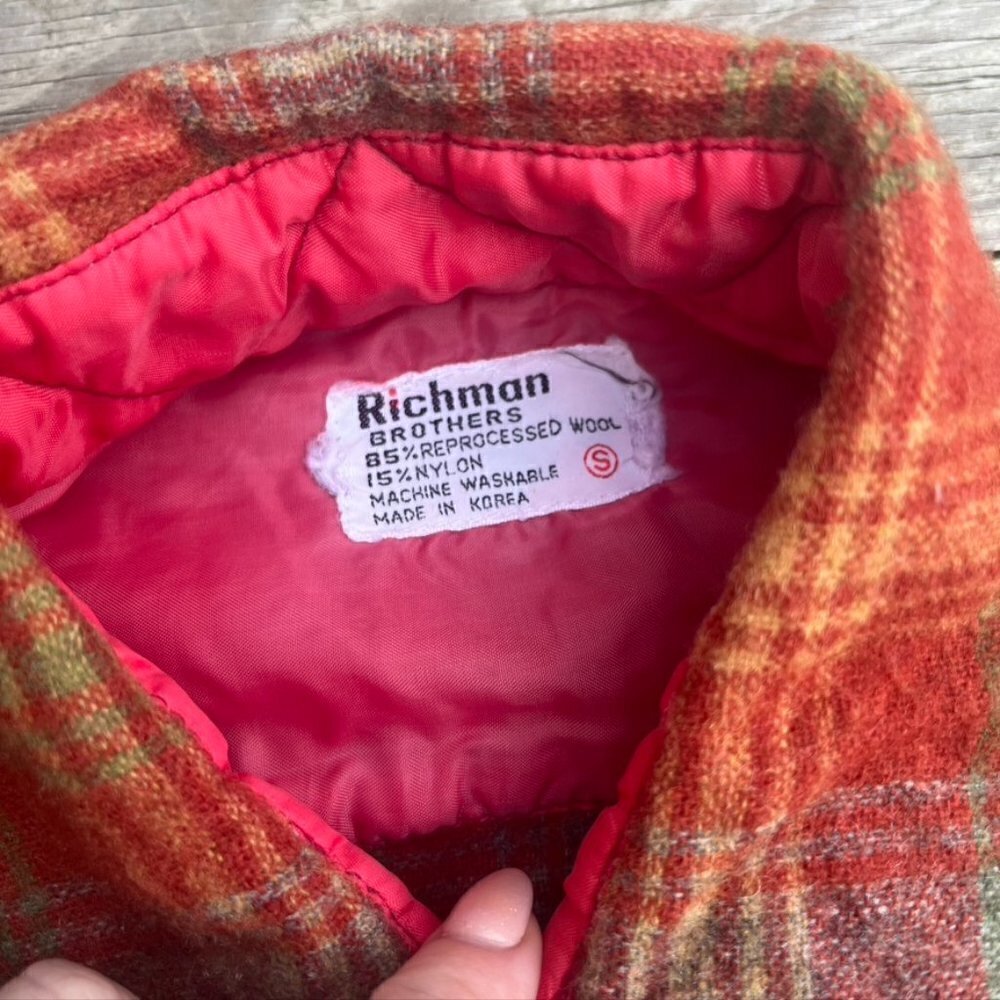 ** Vintage 1970s Richman Bros Red Green Plaid Wool Button Front Shirt S - Picture 8 of 11